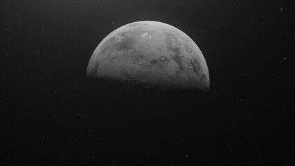 Wall Mural - Planet Mercury Revealed In Starry Sky. Night To Day Transition. zoom-out