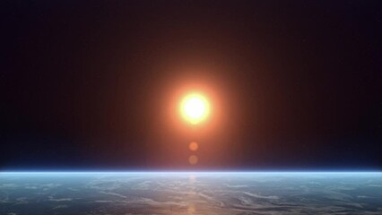 Wall Mural - Earth blue horizon from space. Sun sphere over the Earth. 3D Animation