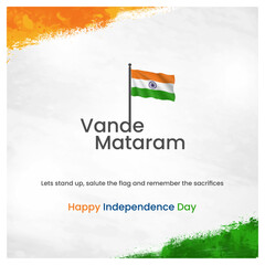 independence day, india, august 15, vande mataram typography in english language. social media creat