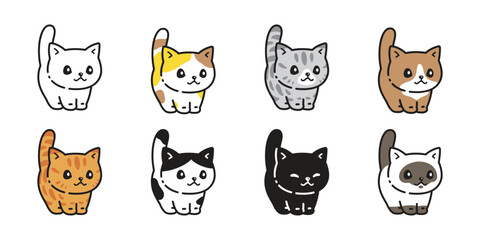 Wall Mural - cat vector munchkin kitten icon calico tiny neko pet breed doodle cartoon character symbol stamp tat