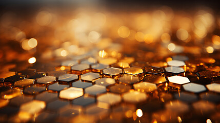 Abstract background of golden hexagons. Generative AI