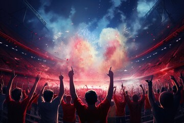 Wall Mural - Sport fans cheer and celebrating a winning tournament in stadium. Generative AI