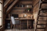Fototapeta  - A cozy and rustic cabin-style home office. Generated ai
