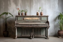 Antique Harmonium With Weathered Wood Finish