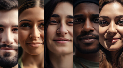 many happy diverse ethnicity different people, man and woman, headshots collection. a lot of smiling