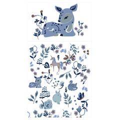 Wall Mural - cute dear animals with all over print vector