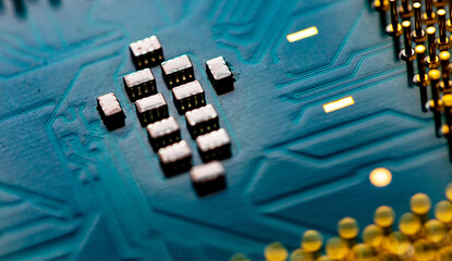 Close up of microchips and pins on Main CPU PC processor circuit