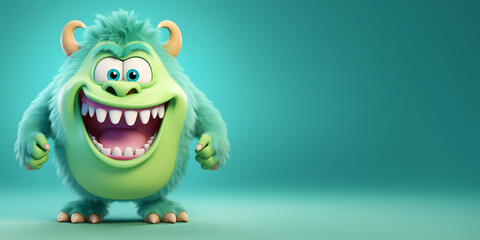 Funny monster cartoon caracter isolated on green background 