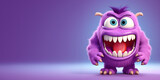 Fototapeta  - Funny monster cartoon caracter isolated on purple background 