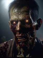 Illustration Of An Ultra Realistic Zombie In Dramatic Light Fog