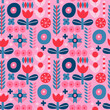 © KiraKonoshenko - Seamless pattern with various geometric trendy shapes. Vector illustration, geometry graphics and abstract background. Pink and blue colors.