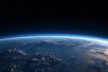 Planet Earth Telescopic Astronomical Shot From Space NASA Oceanic Cloudy Continental Atmosphere Layer International Space Station Orbit Open Dark Space, Humanity Home