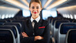 © ZoomTeam - Close-up portrait capturing the warmth and professionalism of a uniformed flight attendant in the cabin of an aircraft