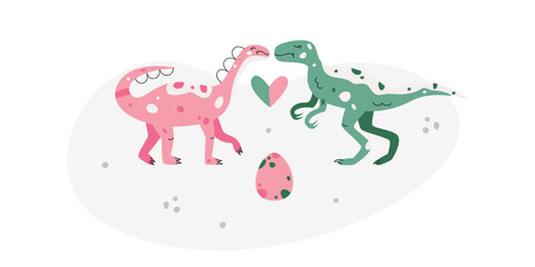 Flat hand drawn vector scene with dinosaur egg and heart