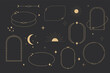 © Alyona - Set golden celestial frames, borders, arch line art esoteric minimal decoration with sparkles isolated on dark background.