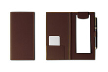 Blank Brown Leather Bill Folder Mockup Isolated On White Background. Check Holder Restaurant.3d Rendering.