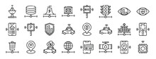 Set Of 24 Outline Web Smart City Icons Such As Satellite Dish, Server, Factory, Postbox, Bus Stop, Traffic Lights, Vision Vector Icons For Report, Presentation, Diagram, Web Design, Mobile App