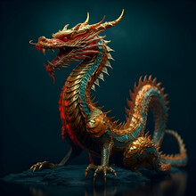 Chinese Dragon On A Dark Blue Background. 3d Render Illustration.
