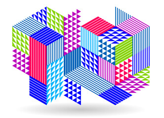 Canvas Print - 3d isometric cubic design vector geometric abstract background, modern city abstraction theme, const