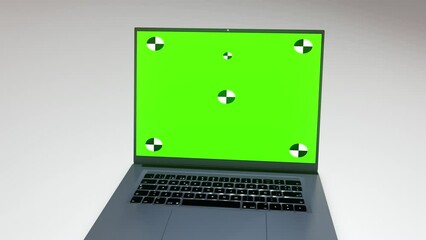 Wall Mural - laptop 3d render with green screen tracking matte placeholder. concept, website template footage, mo