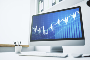 Modern computer screen with abstract financial diagram, banking and accounting concept. 3D Rendering