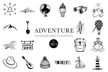 Adventure handdrawn elements, Travel drawings, Illustrations, Travelling