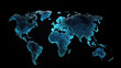 3d World map network connection glowing polygonal triangle neon lines on dark black background. World connection futuristic concept, website landing page template design. Generative AI