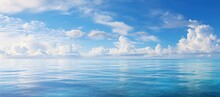 Tropical Beach Panorama, Seascape With A Wide Horizon, Showcasing The Beautiful Expanse Of The Sky Meeting The Sea