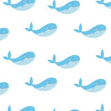 Fototapeta Pokój dzieciecy - Childish seamless pattern with a whale. Vector illustration. Kids print with a skim whale.