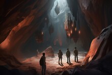 Explorers Ancient Cave Dark. Generate Ai