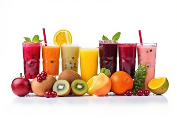 Delicious cocktails and smoothies from fresh fruits and berries on a white background