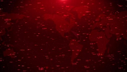 Wall Mural - Futuristic finance and stock market Red background with map and numbers