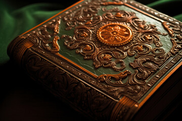 Vintage book with dark green leather binding