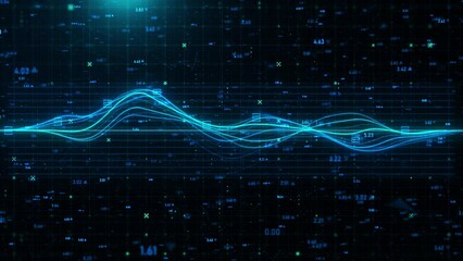 Wall Mural - Futuristic finance and stock market background with grid and wavy lines