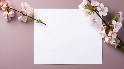 Poster - Generative AI : Styled stock photo. Feminine wedding desktop mockup with Blossoming Garden and white background. Empty space. Top view. Picture for blog.
