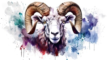 Portrait of a ram, art watercolor. 