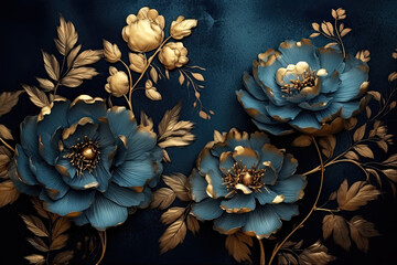 Subtly_textured_blue_and_gold_painted_flowers_dark_moody
