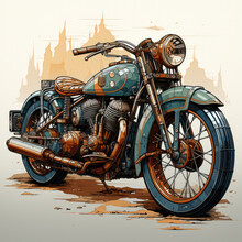 Vintage Motorcycle, Motorcycle, Classic Motorcycle, Generative AI Illustration