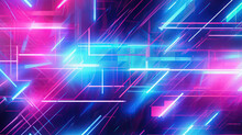 Abstract Blue, Mint And Pink Background With Interlaced Digital Glitch And Distortion Effect. Futuristic Cyberpunk Design. Retro Futurism, Webpunk, Rave 80s 90s Cyberpunk Aesthetic Techno Neon Colors