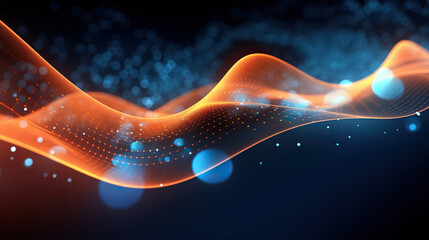 Wave of musical sounds. Abstract background with interweaving of dots and lines. 3D rendering