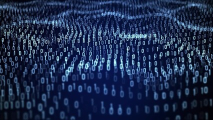 Seamless Looping Abstract Background with Wavy Computer Digital Binary Numbers