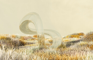 Poster - Abstract autumn landscape scene with a podium for product display. 3d rendering