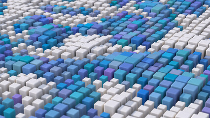 Wall Mural - Group of colorful cubes morphing, close-up. Abstract illustration, 3d render.