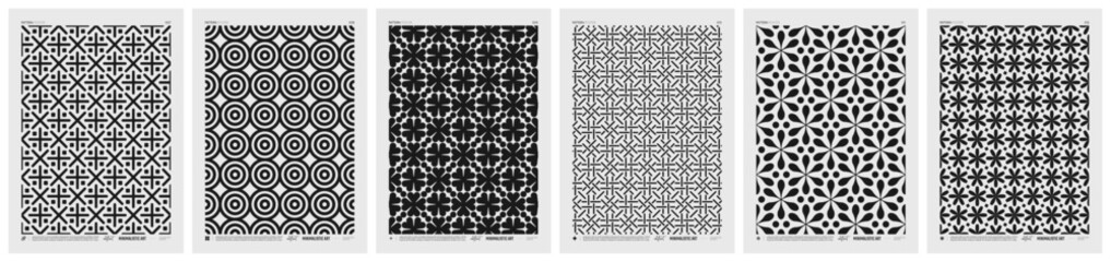 Leinwandbilder - Abstract vector Minimalistic Posters with geometric pattern, Black and White rhythmic repeating texture, creative modern artwork with typically repeated element various shapes, set 2