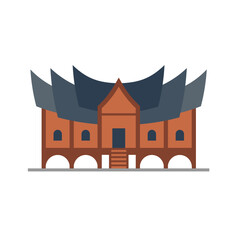 Rumah gadang or rumah adat minang, bagonjong or baanjuang house, sumatra barat indonesian traditional house flat illustration - Vector