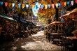 canvas print picture - Oktoberfest street festival background. With Generative AI technology