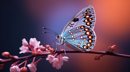 Wall Mural - A butterfly on a stem of pale pink flowers 