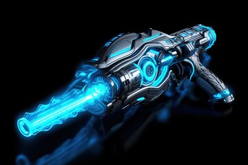 blue metal neon gun for games