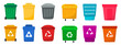 Trash bin collection in a flat design. Set of different garbage bin. Vector garbage bin, trash bin, basket
