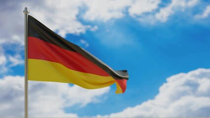 Poster - Germany country flag waving on blue sky background. 3d video footage 